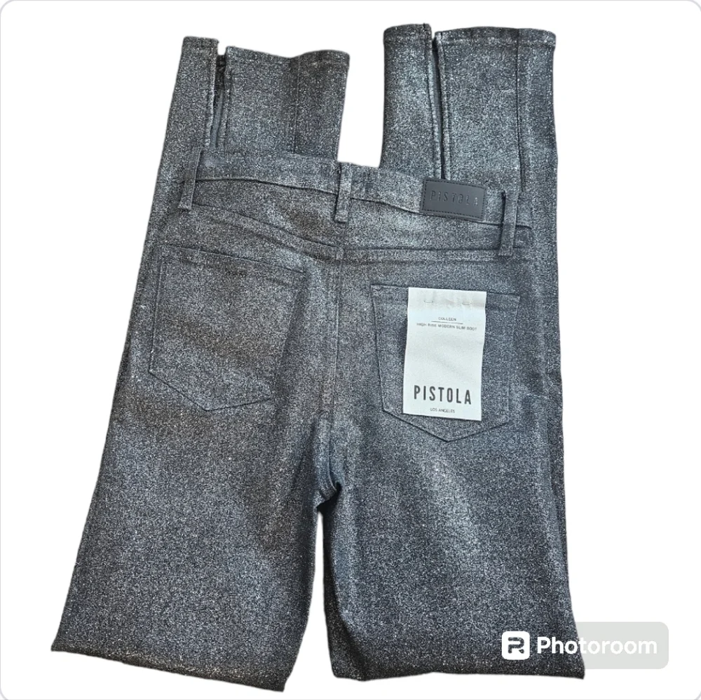 Pistola Colleen High Rise Stargaze Black Glitter Slit Bootcut Jeans 29 NWT